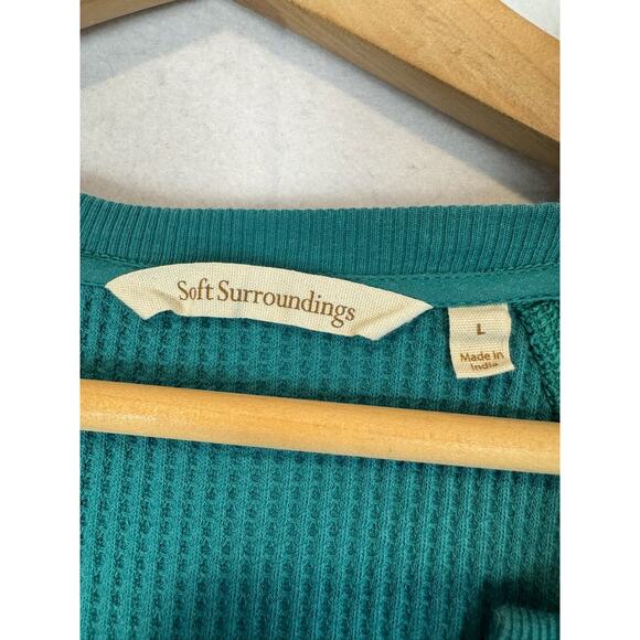 Soft Surroundings Thermal Shirt Top Embroidered Size Large Turquoise Long Sleeve - Picture 3 of 4